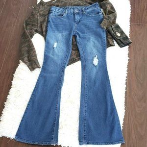Articles of Society Women's Jeans Flare Size 28 7 Blue Denim Flared Distress Y2K